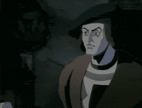 a cartoon of a man saying " o monstrous act " in a dark room