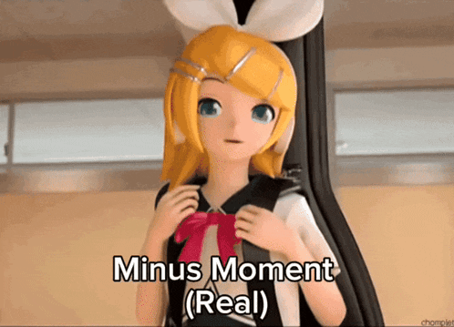 a cartoon girl with the words minus moment ( real ) on the bottom