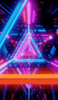 a computer generated image of a neon tunnel with a triangle in the middle of it .