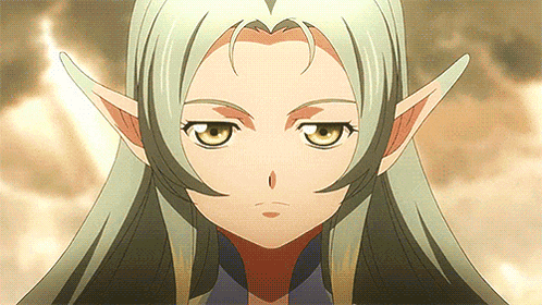 a close up of a anime character with long green hair and ears