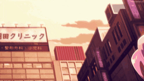 a cartoon drawing of a city with a billboard that says ' tokyo ' on it