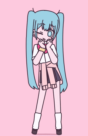 a drawing of a girl with blue hair and a pink bow