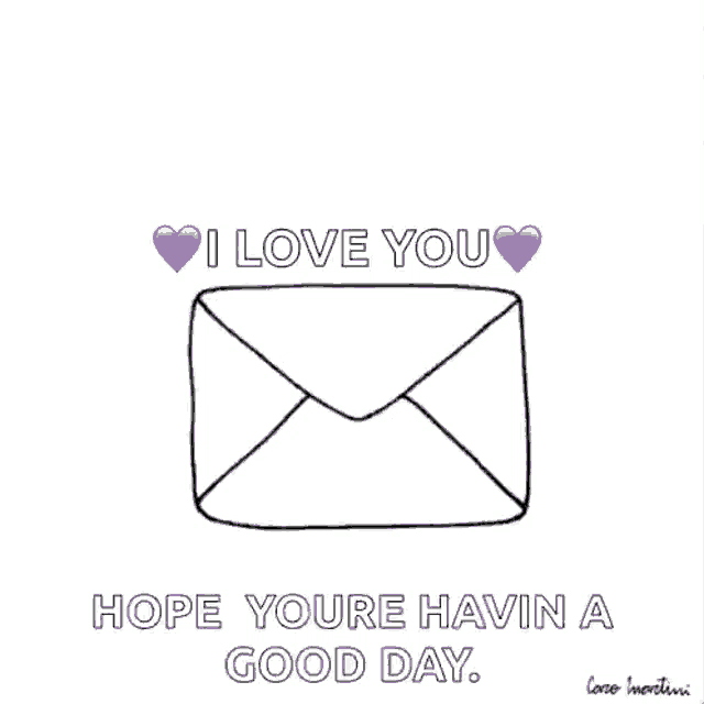 a black and white drawing of an envelope with the words `` i love you '' written on it