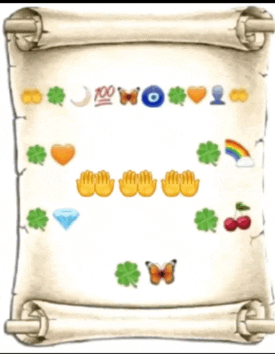 a scroll with emojis including a butterfly and a diamond