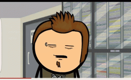 a cartoon character is standing in front of a door that says e