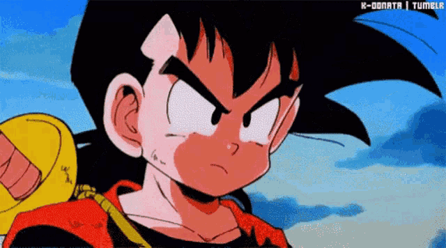a cartoon drawing of a boy with a blue sky in the background
