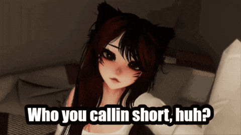 a picture of a girl with the words who you callin short huh on it