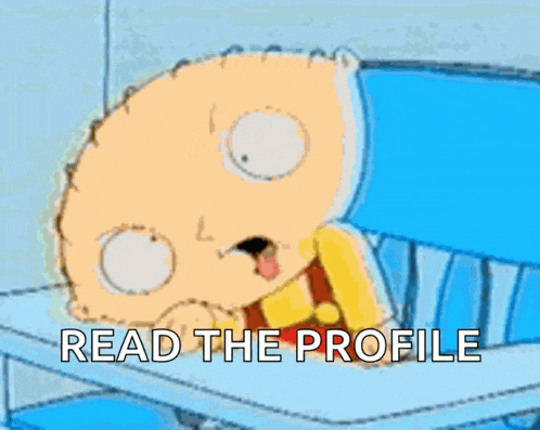 a cartoon of a baby with the words read the profile above him