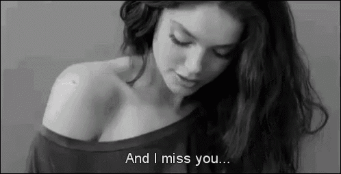 a black and white photo of a woman with long hair saying `` and i miss you ... ''
