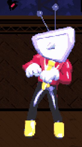 a pixel art drawing of a person with a white head
