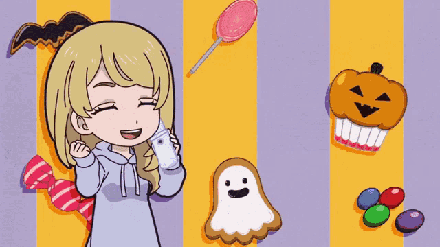 a girl in a devil costume is standing next to a ghost