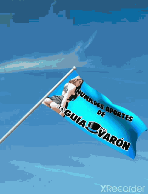 a blue flag with a picture of a woman and the words cumides aporta de la guia varon