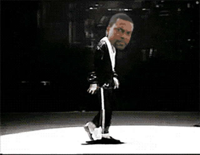 a cartoon of a man is dancing on a white floor