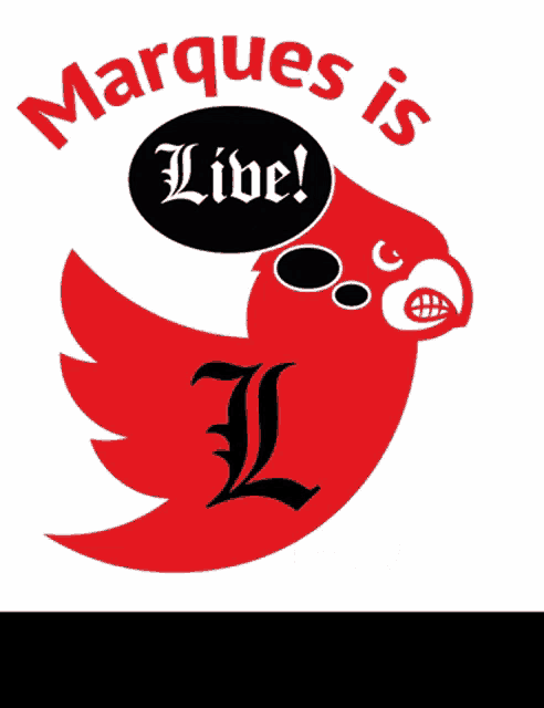 a red bird with a speech bubble saying marques is live