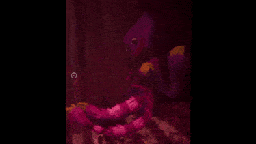 a painting of a purple clown in a dark room with a red background .