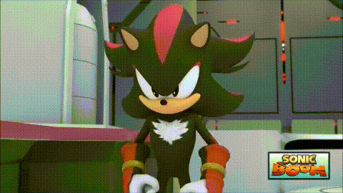 shadow the hedgehog from the video game sonic boom stands in a room