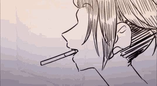 a drawing of a person smoking a cigarette with a comb in their mouth .
