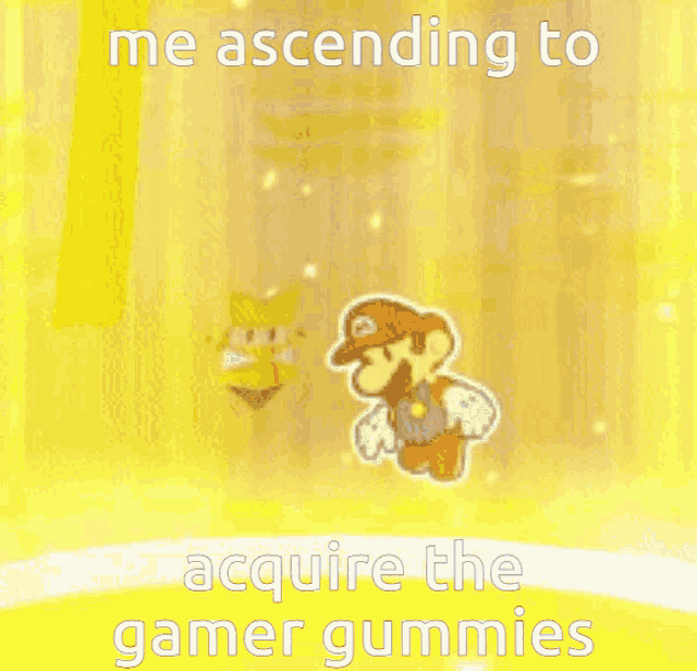 a cartoon of a person ascending to acquire the gamer gummies ..
