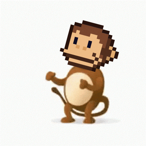 a pixelated monkey with a long tail is walking