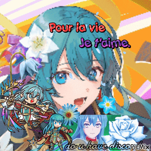 a collage of anime characters with the words pour la vie je t'aime on top