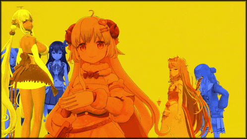 a group of anime girls standing next to each other