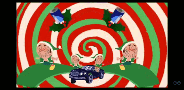 a bentley is surrounded by elves in a hypnotic spiral
