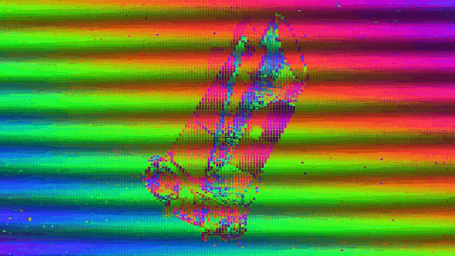 a rainbow colored background with a silhouette of a ship