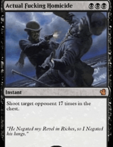 a card that says actual fucking homicide on it