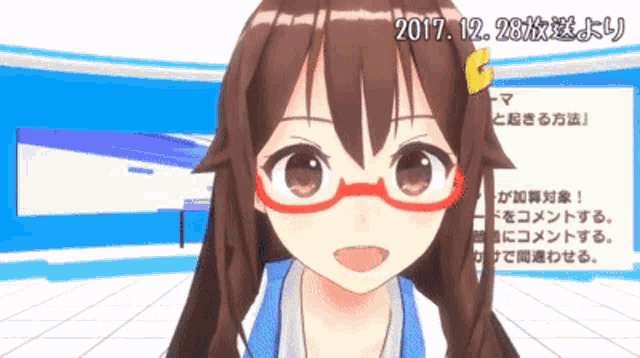 a cartoon girl with glasses and the date of december 28th