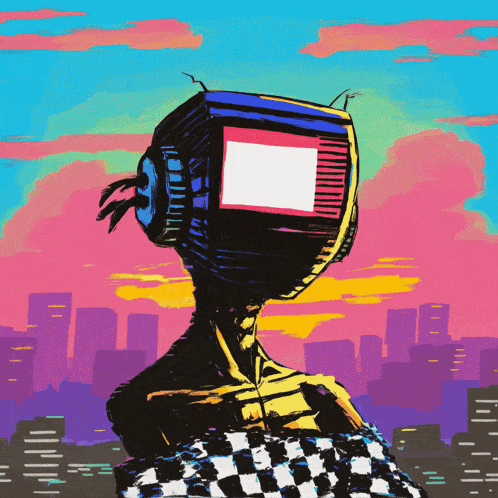 a painting of a person with a television head