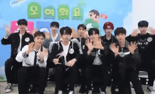 a group of young men are posing for a picture in front of a sign that says ' animal crossing '