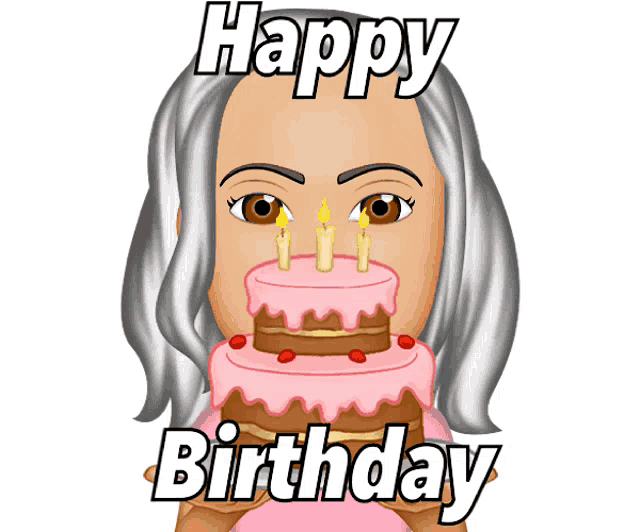 a cartoon of a woman blowing out candles on a birthday cake with the words happy birthday below her