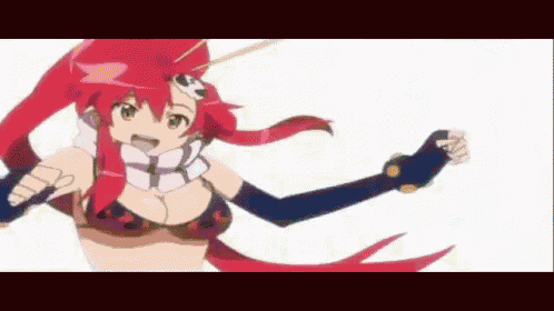 a girl with red hair and black gloves is dancing in front of a white background .