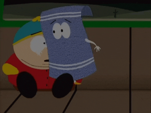 a cartoon character from south park is sitting down