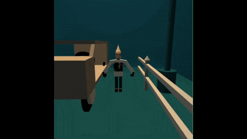 a computer generated image of a man in a dark room with a full moon behind him