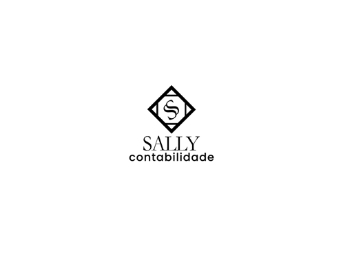 a black and white logo for sally contabilidade with a letter s in a square