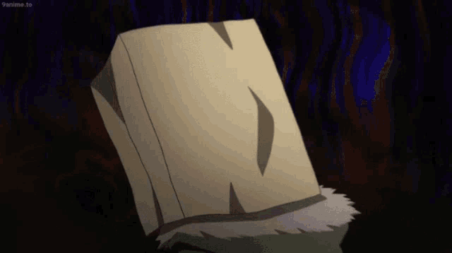 a cartoon character has a paper bag on his head