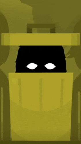 a silhouette of a person in a trash can with their eyes visible