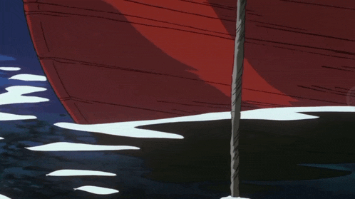 a drawing of a boat in the water with a rope