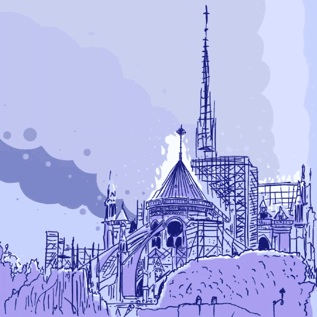 a drawing of a building with a cross on top