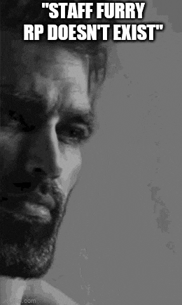 a black and white photo of a man with a beard with the caption " staff furry rp doesn 't exist "