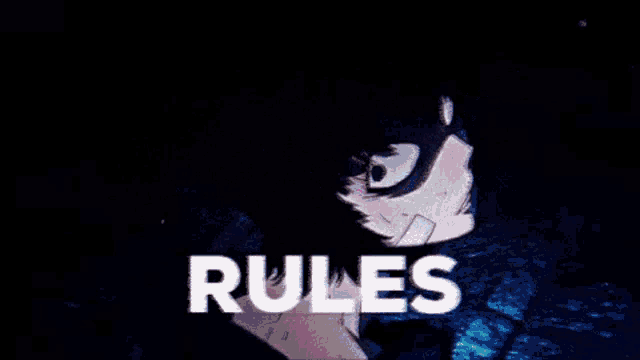 a picture of a anime character with the words rules written on it