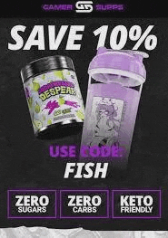 a poster that says `` save 10 % use code fish '' with a shaker .