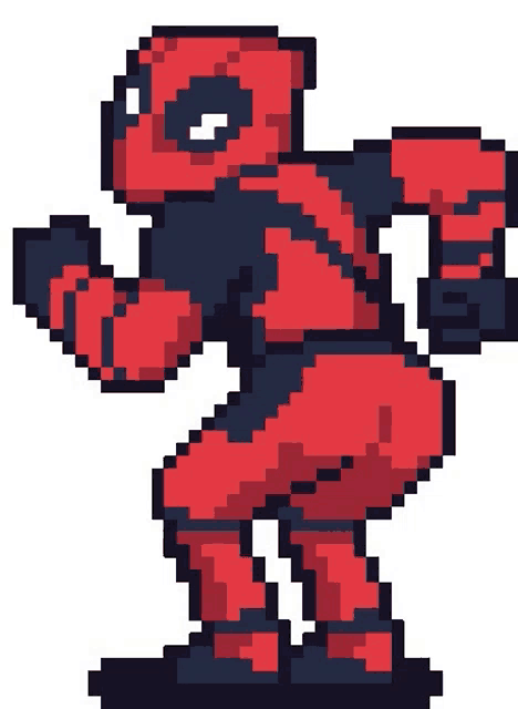 deadpool is dancing in a pixel art style and looking at the camera .