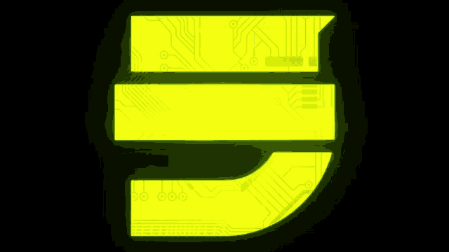 the number 5 is glowing in the dark with a circuit board background