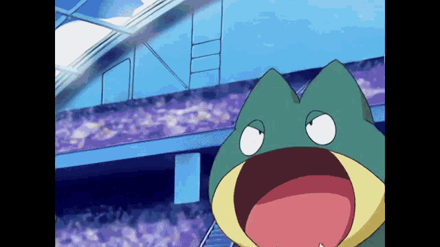 a cartoon of a frog with a big mouth
