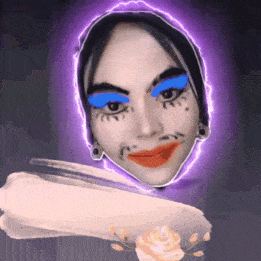 a drawing of a woman 's face with blue eye shadow