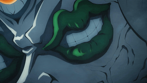 a drawing of a face with green lips and a white nose