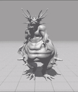 a 3d model of a monster with horns and a big belly
