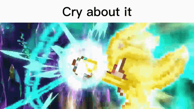 a screenshot of a video game with the words `` cry about it '' written on the bottom .